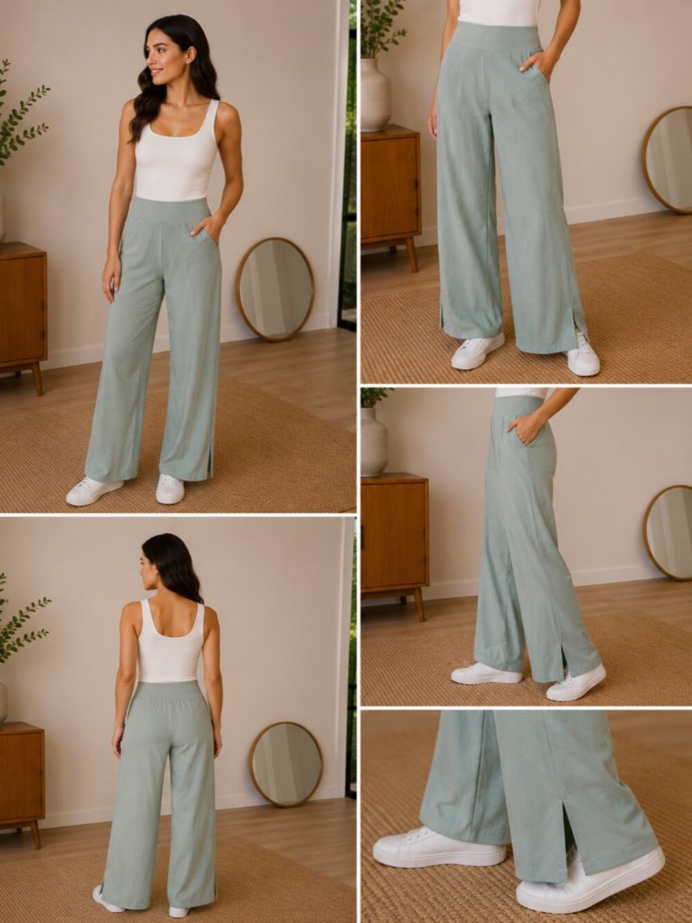 Lululemon Daydrift High Rise Wide Leg Pants Womens M Green Elastic Waist Stretch